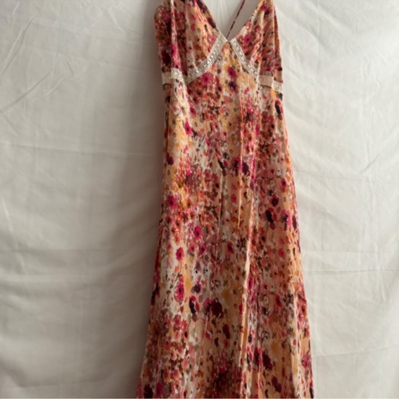 Favorite Daughter The Blackberry Pink Orange Floral Plunge Neckline Dress XL NEW - Picture 3 of 15